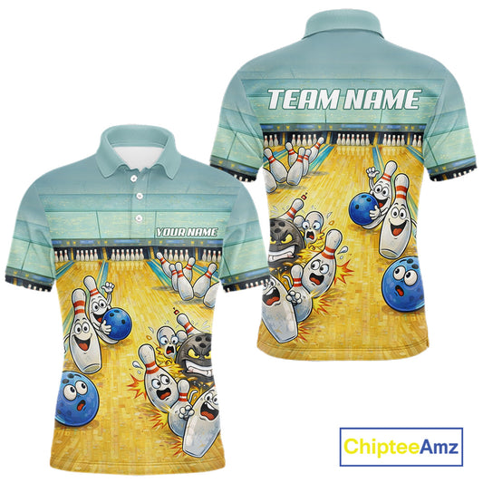 Funny Strike Bowling Polo & Quarter Zip For Men Custom Bowling Team Jersey, Bowling Outfit TDM6168