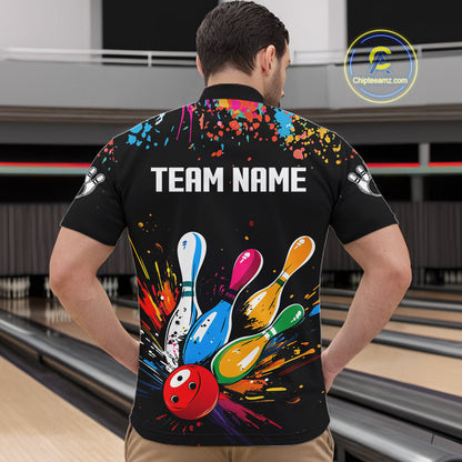 Funny Colorful Bowling Shirts For Men Custom Bowling Team Jersey Polo & 1/4 Zip, Bowling Gifts TDM6590