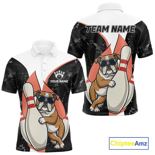 Customizable polo shirt with bulldog design and space for team name and personalization.