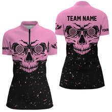 Load image into Gallery viewer, Customized Grunge Pink Black Skull Darts Women Polo &amp; Quarter-Zip Shirts, Team League Darts Shirts TDM1887