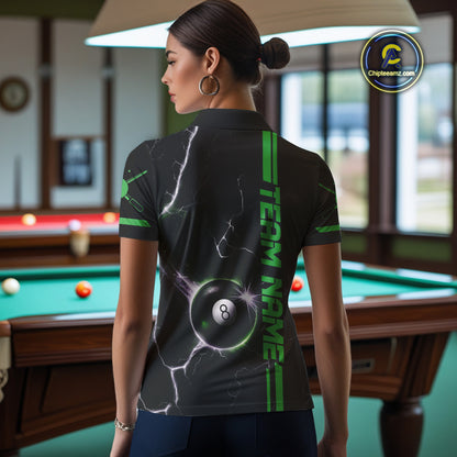 Personalized Green 8 Ball Thunder Lightning Billiard Shirt For Women Custom Pool Team League Jersey TDM4428