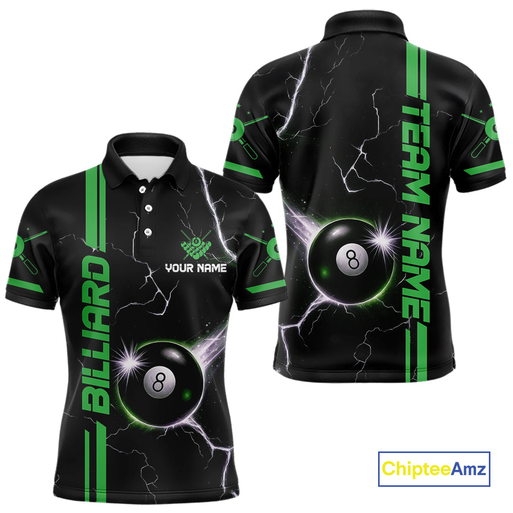 Personalized Green 8 Ball Thunder Lightning Billiard Shirt For Men Custom Pool Team League Jersey TDM4428