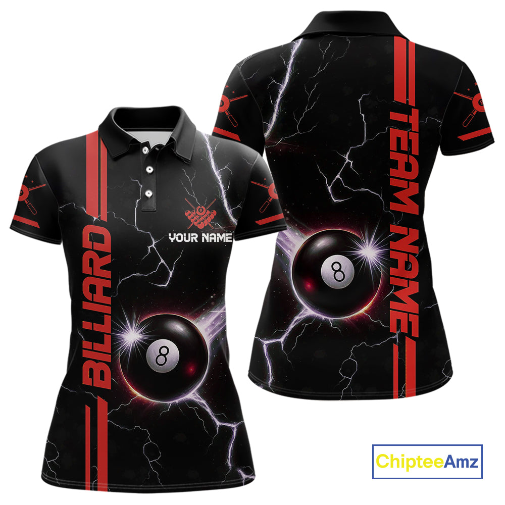 Personalized Red 8 Ball Thunder Lightning Billiard Shirt For Women Custom Pool Team League Jersey TDM4429