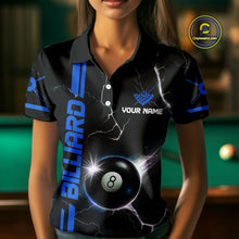 Load image into Gallery viewer, Personalized Blue 8 Ball Thunder Lightning Billiard Shirt For Women Custom Pool Team League Jersey TDM4430