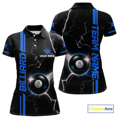 Personalized Blue 8 Ball Thunder Lightning Billiard Shirt For Women Custom Pool Team League Jersey TDM4430