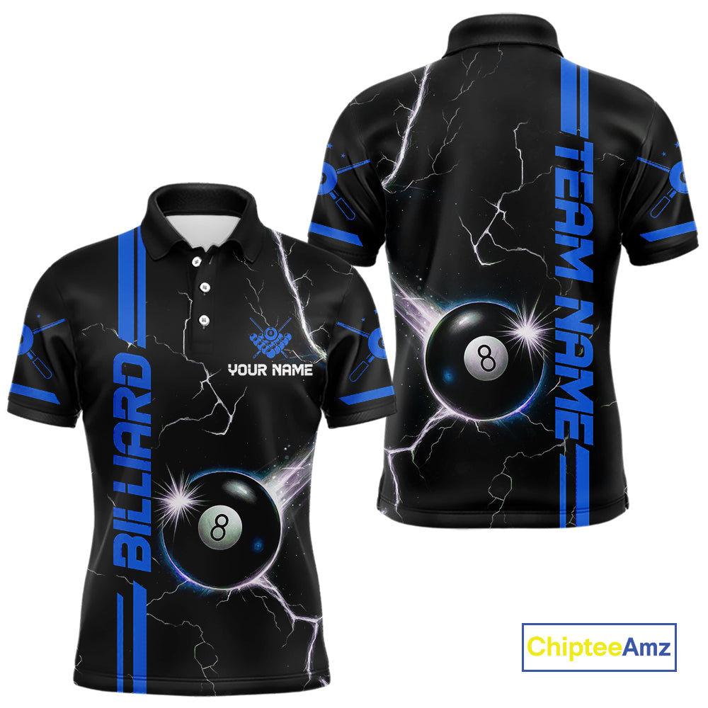Personalized Blue 8 Ball Thunder Lightning Billiard Shirt For Men Custom Pool Team League Jersey TDM4430
