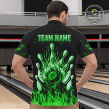 Load image into Gallery viewer, Green Flaming American Flag Skull Bowling Shirt For Men Custom Fire Bowling Team Jersey TDM4656