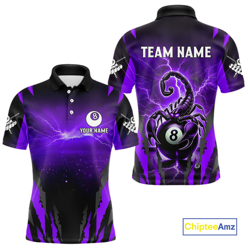 Personalized Thunder Lightning Scorpion Billiard Shirt For Men, 8 Ball Billiard Team Jersey |Purple TDM4868