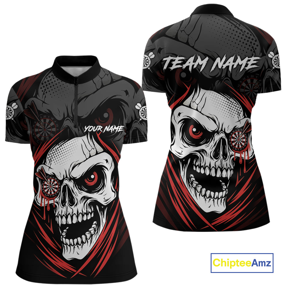 Personalized Funny Skull Darts Shirts For Women Custom Darts Jersey Team Polo & Quarter Zip | Red TDM5295
