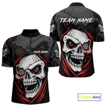 Load image into Gallery viewer, Personalized Funny Skull Darts Shirts For Men Custom Darts Jersey Team Polo &amp; Quarter Zip | Red TDM5295