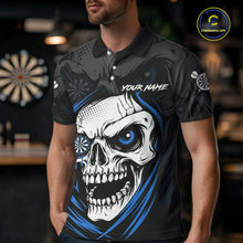 Load image into Gallery viewer, Personalized Funny Skull Darts Shirts For Men Custom Darts Jersey Team Polo &amp; Quarter Zip |Blue TDM5296