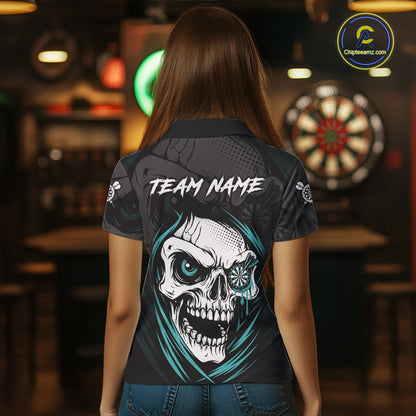 Personalized Funny Skull Darts Shirts For Women Custom Darts Jersey Team Polo & 1/4 Zip| Turquoise TDM5297