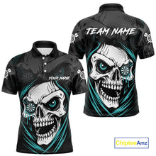 Load image into Gallery viewer, Personalized Funny Skull Darts Shirts For Men Custom Darts Jersey Team Polo &amp; 1/4 Zip| Turquoise TDM5297