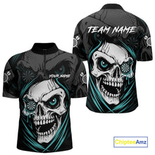 Load image into Gallery viewer, Personalized Funny Skull Darts Shirts For Men Custom Darts Jersey Team Polo &amp; 1/4 Zip| Turquoise TDM5297
