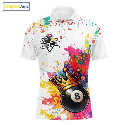 Colorful 8 Ball Crown Aim Shoot Swear Repeat Billiard Shirt For Men Custom Pool Team Jersey|White TDM5795