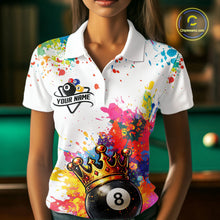 Load image into Gallery viewer, Colorful 8 Ball Crown Aim Shoot Swear Repeat Billiard Shirt For Women Custom Pool Team Jersey|White TDM5795
