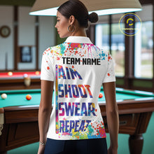 Load image into Gallery viewer, Colorful 8 Ball Crown Aim Shoot Swear Repeat Billiard Shirt For Women Custom Pool Team Jersey|White TDM5795