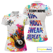 Load image into Gallery viewer, Colorful 8 Ball Crown Aim Shoot Swear Repeat Billiard Shirt For Women Custom Pool Team Jersey|White TDM5795