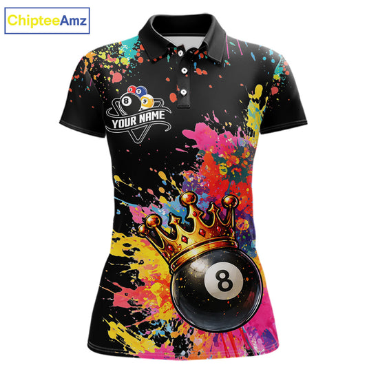 Colorful 8 Ball Crown Aim Shoot Swear Repeat Billiard Shirt For Women Custom Pool Team Jersey|Black TDM5796