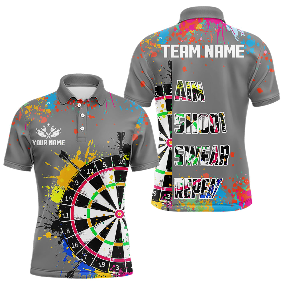 Funny Dartboards Colorful Paint Aim Shoot Swear Repeat Custom Men Darts Shirt, Dart Jerseys |Grey TDM3639