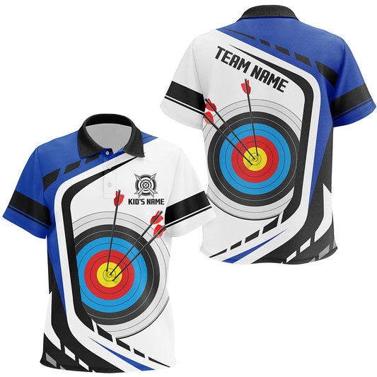 Personalized Archery Target White Blue Jersey Kid Polo Shirts Custom Archery Outfit For Archer TDM1318