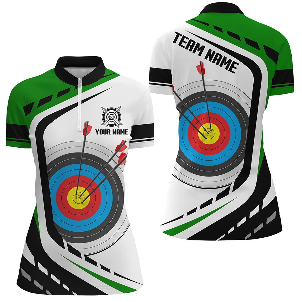 Personalized Archery Target White Green Jersey Women Quarter-Zip Shirt Custom Archery Outfit TDM1320