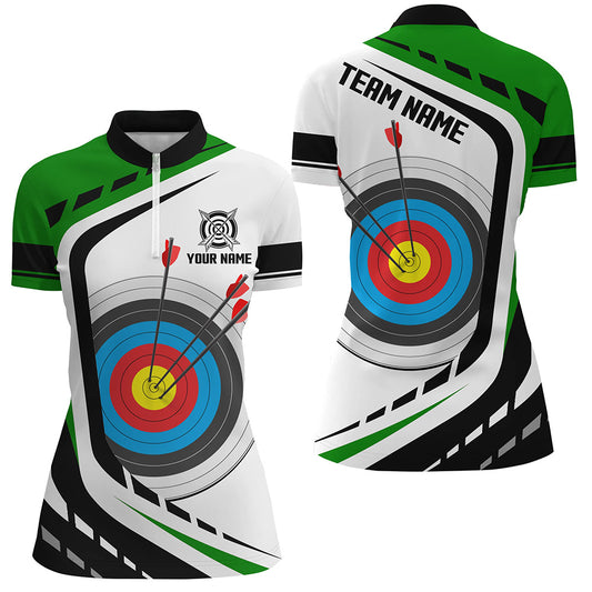 Personalized Archery Target White Green Jersey Women Quarter-Zip Shirt Custom Archery Outfit TDM1320