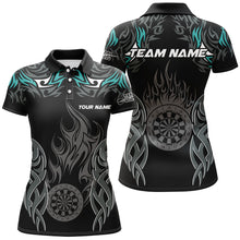 Load image into Gallery viewer, Personalized Darts Tournament Jerseys For Women Custom Dartboard Fire Flame Darts Shirts |Turquoise TDM2102