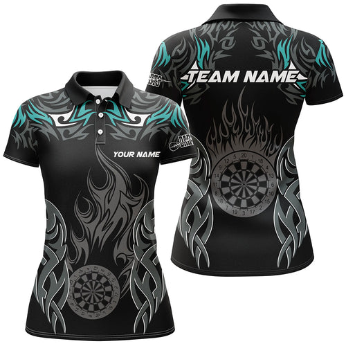 Personalized Darts Tournament Jerseys For Women Custom Dartboard Fire Flame Darts Shirts |Turquoise TDM2102