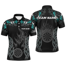 Load image into Gallery viewer, Personalized Darts Tournament Jerseys For Men Custom Dartboard Fire Flame Darts Shirts |Turquoise TDM2102