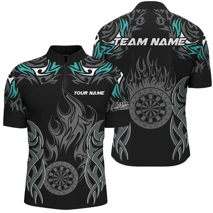 Personalized Darts Tournament Jerseys For Men Custom Dartboard Fire Flame Darts Shirts |Turquoise TDM2102