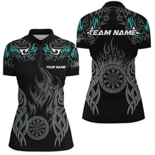 Load image into Gallery viewer, Personalized Darts Tournament Jerseys For Women Custom Dartboard Fire Flame Darts Shirts |Turquoise TDM2102