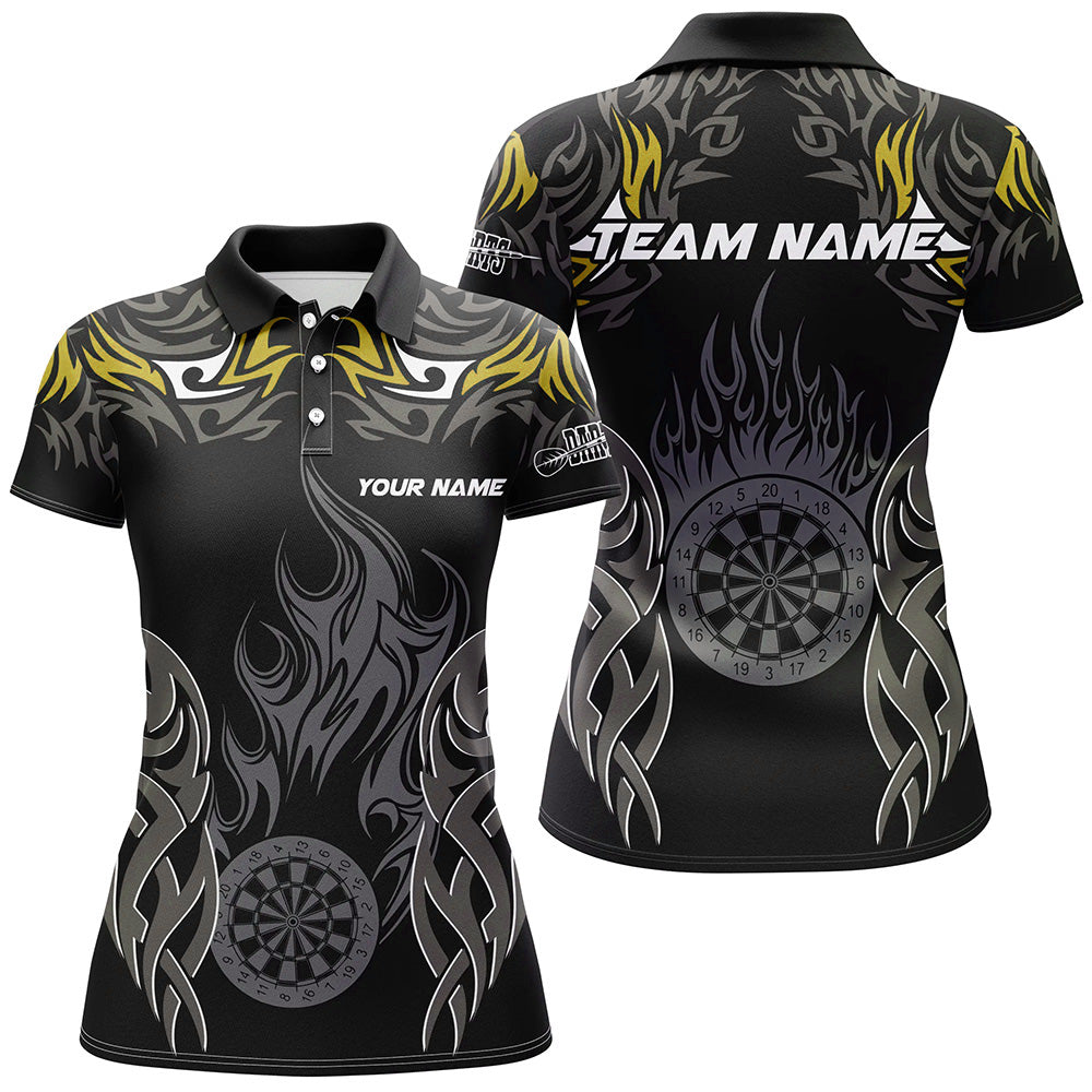 Personalized Darts Tournament Jersey For Women Custom Dartboard Fire Flame Darts Team Shirts | Yellow TDM2332