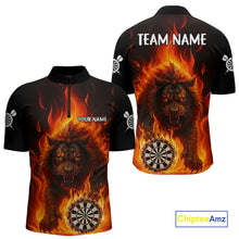 Load image into Gallery viewer, Orange Flaming Lion Darts Shirts For Men Custom Fire Darts League Jersey Team Polo &amp; 1/4 Zip TDM5308