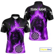 Load image into Gallery viewer, Purple Flaming Lion Darts Shirts For Men Custom Fire Darts League Jersey Team Polo &amp; 1/4 Zip TDM5310
