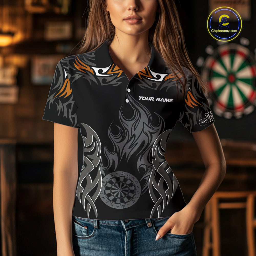 Personalized Darts Tournament Jerseys For Women Custom Dartboard Fire Flame Darts Shirts |Orange TDM5566
