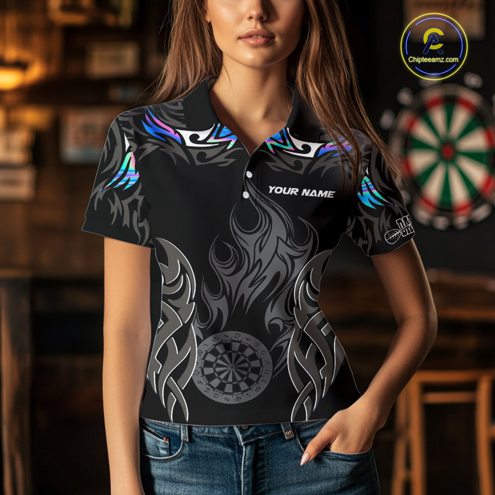 Personalized Darts Tournament Jersey For Women Custom Dartboard Fire Flame Darts Shirts |Holographic TDM5567