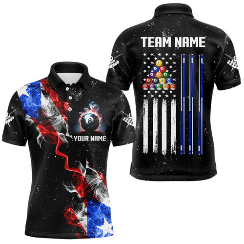 Personalize Grunge US Flag Smoke Men Billiard Polo & Quarter Zip Custom Patriotic Billiard Jerseys TDM3490