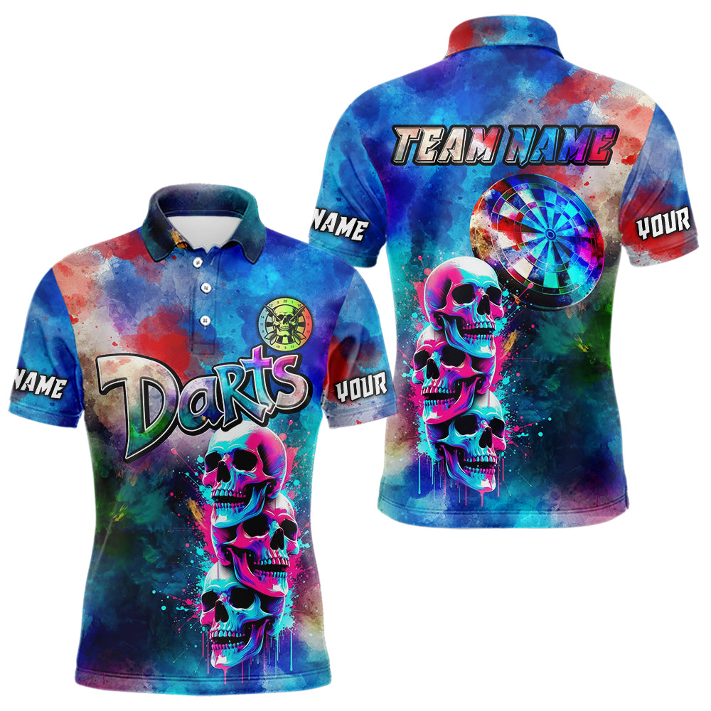 Funny Colorful Neon Graffiti Skull Dart Shirts For Men Custom Dart Jerseys, Best Darts Clothing TDM3793