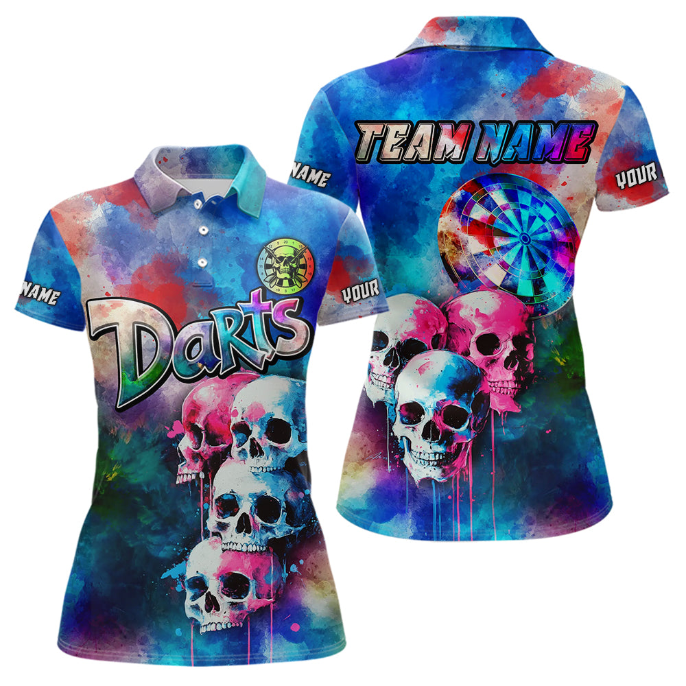 Funny Colorful Neon Graffiti Skull Dart Shirts For Women Custom Dart Jerseys, Best Darts Clothing TDM3794