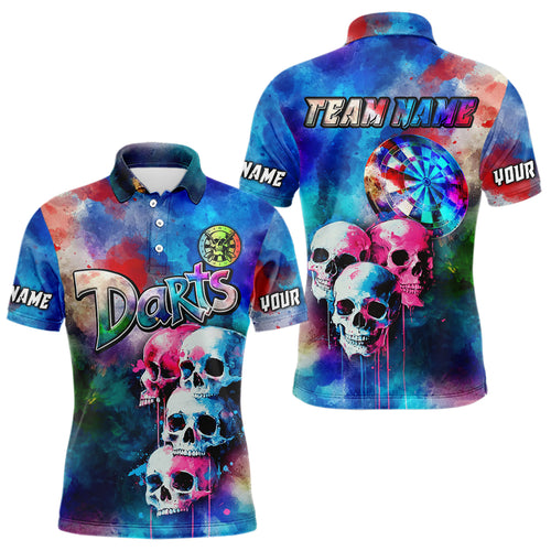 Funny Colorful Neon Graffiti Skull Dart Shirts For Men Custom Dart Jerseys, Best Darts Clothing TDM3794