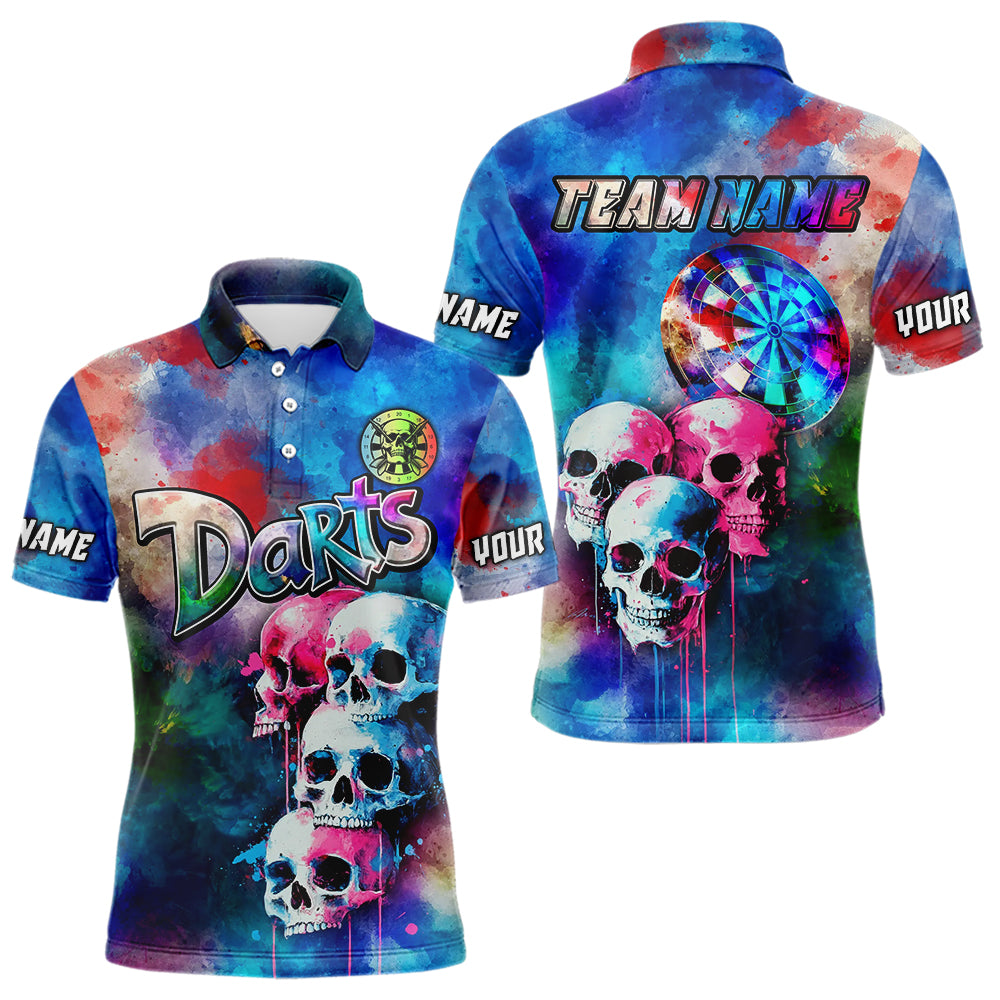 Funny Colorful Neon Graffiti Skull Dart Shirts For Men Custom Dart Jerseys, Best Darts Clothing TDM3794