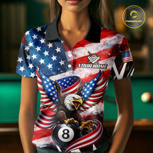 Load image into Gallery viewer, Custom American Flag Eagle Billiard Shirt For Women, Patriotic 8 Ball Pool Team Jersey Polo, 1/4 Zip TDM6181