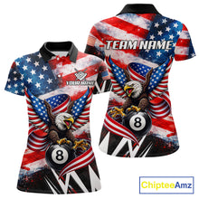 Load image into Gallery viewer, Custom American Flag Eagle Billiard Shirt For Women, Patriotic 8 Ball Pool Team Jersey Polo, 1/4 Zip TDM6181
