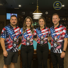 Load image into Gallery viewer, Custom American Flag Eagle Billiard Shirt For Women, Patriotic 8 Ball Pool Team Jersey Polo, 1/4 Zip TDM6181