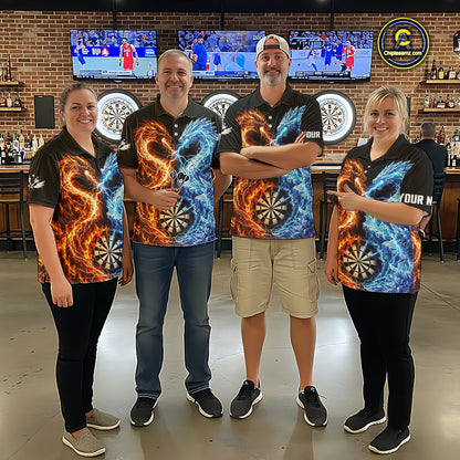Personalized Fire And Icy Dragon Darts Shirt For Men, Lightning Darts Jersey Polo & 1/4 Zip TDM6184