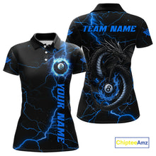 Load image into Gallery viewer, Black And Blue 8 Ball Thunder Lightning Custom Dragon Women&#39;s Billiard Shirts, Billiard Team Jerseys TDM4071