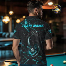 Load image into Gallery viewer, Black And Turquoise 8 Ball Lightning Custom Dragon Men&#39;s Billiard Shirts, Billiard Team Jerseys TDM4072