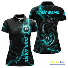Load image into Gallery viewer, Black And Turquoise 8 Ball Lightning Custom Dragon Women&#39;s Billiard Shirts, Billiard Team Jerseys TDM4072