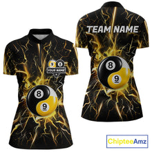 Load image into Gallery viewer, Black quarter zip shirt with yellow lightning design and 8 ball 9 ball graphic, customizable name and team name